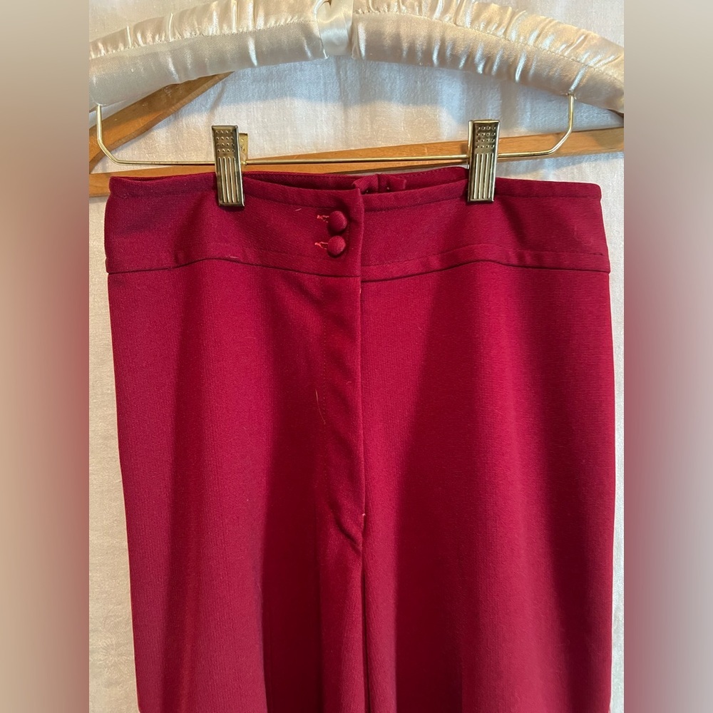 Vintage Elegant Red Wide Leg Trousers with White Embroidery - Picture 5 of 14